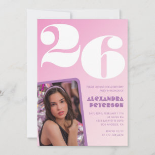 Rosa 26. Geburtstag Einladungen Retro Foto