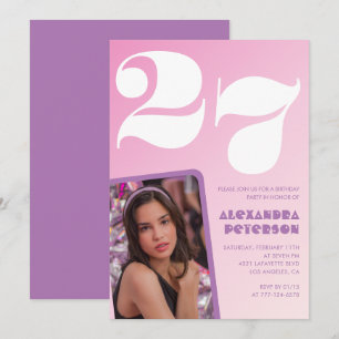 Rosa 27. Geburtstagseinladungen Retro Foto Einladung