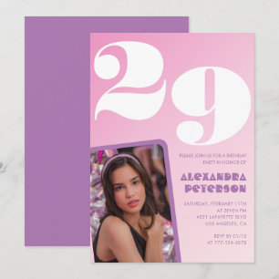 Rosa 29. Geburtstagseinladungen Retro Foto Einladung