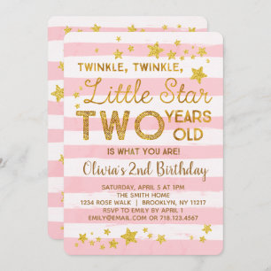 Rosa 2. Geburtstag Einladung Twinkle Little Star