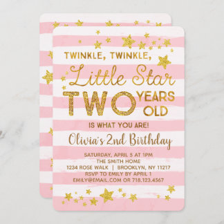 Rosa 2. Geburtstag Einladung Twinkle Little Star