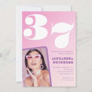 Rosa 37. Geburtstagseinladungen Retro Foto Einladung
