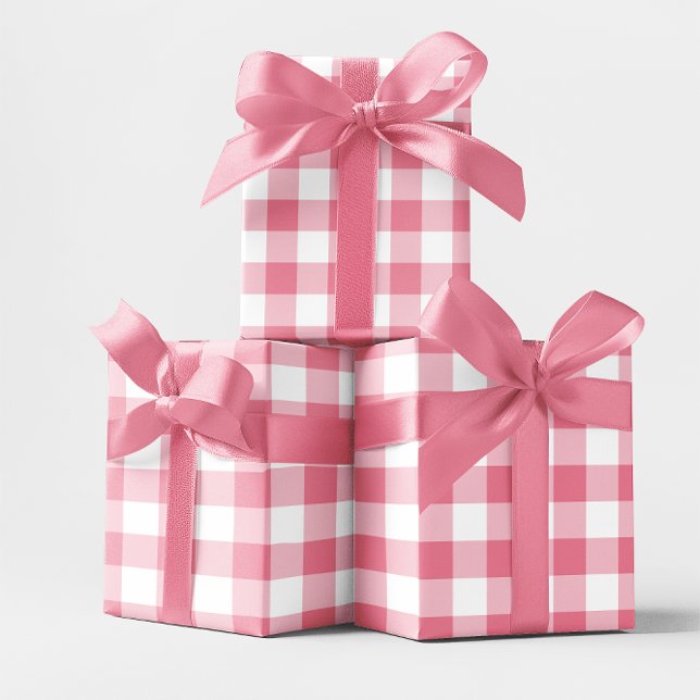 Rosa 3 Zoll Gingham Karo Geschenkpapier (Large Pink Gingham Gift Wrap)