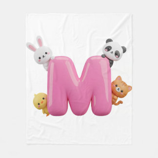 Rosa 3D-Buchstabe M-Fleece-Babydecke mit Tieren Fleecedecke