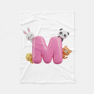 Rosa 3D-Buchstabe-M-Fleece-Babydecke mit Tieren Fleecedecke
