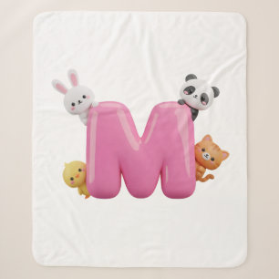 Rosa 3D-Buchstabe M Mittlere Sherpa-Decke mit Tier Sherpadecke