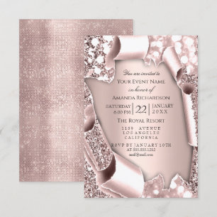 Rosa 3D Glitter-Effekt-Rahmen Hochzeit  Einladung