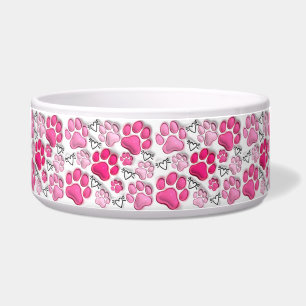 Rosa 3D Paw Prints and Hearts Cat Dog Water Food Napf