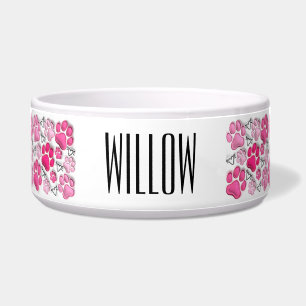 Rosa 3D Paw Prints und Herz Dog Wasser Lebensmitte Napf