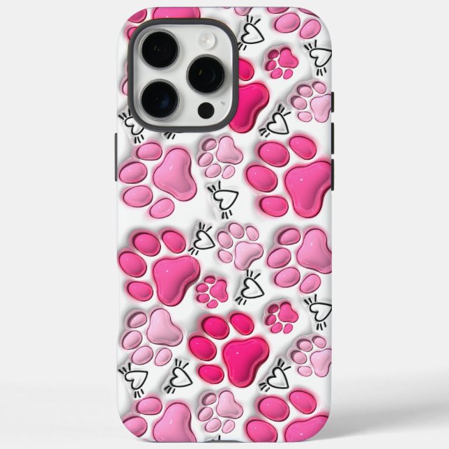 Rosa 3D Paw Prints und Herz iPhone 16 Tough Case-Mate iPhone Hülle (Rückseite)