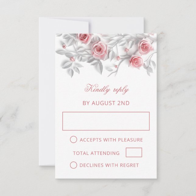 Rosa 3D-Rosen Hochzeit RSVP Karte (Vorderseite)