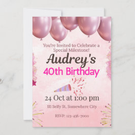 Rosa 40. Geburtstag Thema Einladung