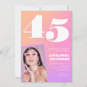 Rosa 45. Geburtstagseinladungen Retro Foto Einladung