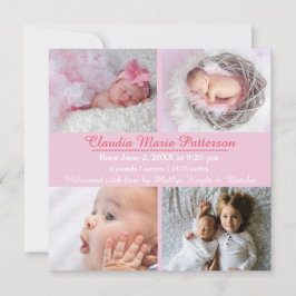 Rosa 4 Fotos - Geburtsankündigung Ankündigung