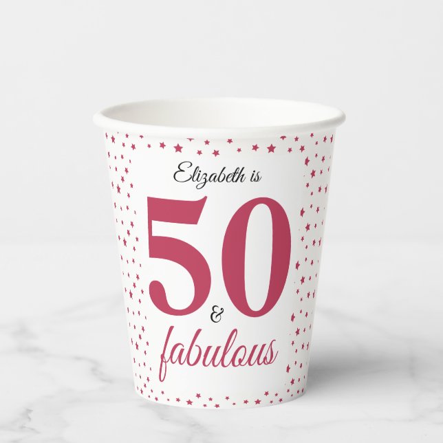 Rosa 50 und üppig pappbecher (Vorderseite)