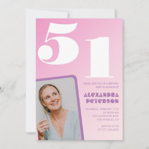 Rosa 51. Geburtstagseinladungen Retro Foto Einladung