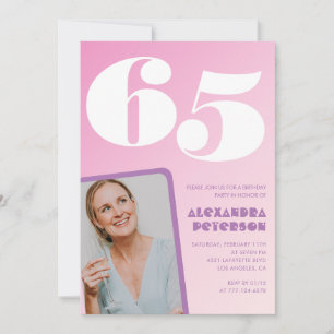 Rosa 65. Geburtstagseinladungen Retro Foto Einladung