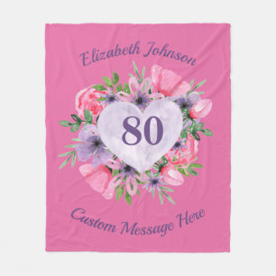 Rosa 80. Geburtstagsblanket für Frauen Fleecedecke