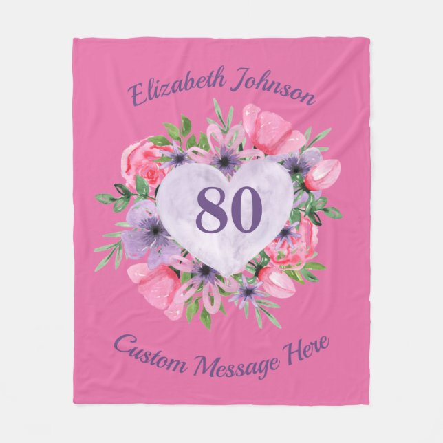 Rosa 80. Geburtstagsblanket für Frauen Fleecedecke (Vorderseite)