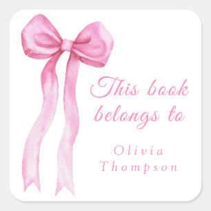 Rosa a bow - Dieses Buch gehört Quadratischer Aufkleber
