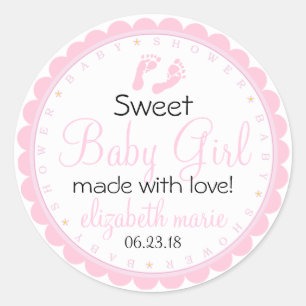 Rosa Abdruck-Babyparty Scallopped Gast-Bevorzugung Runder Aufkleber