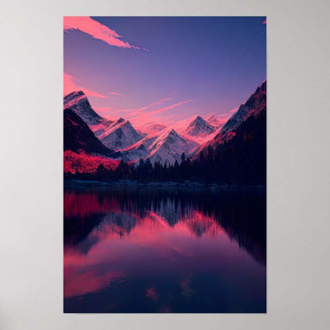 Rosa Abend am See Poster (Vorne)