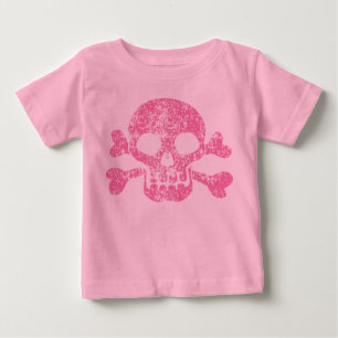 Rosa abgetragenes Totenkopf- und Kreuzknochen-Baby Baby T-shirt
