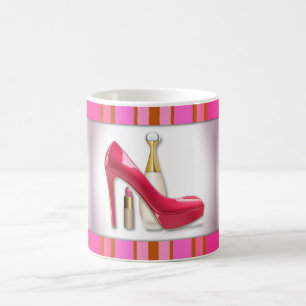 Rosa Absatz-Parfüm-Lippenstift Kaffeetasse
