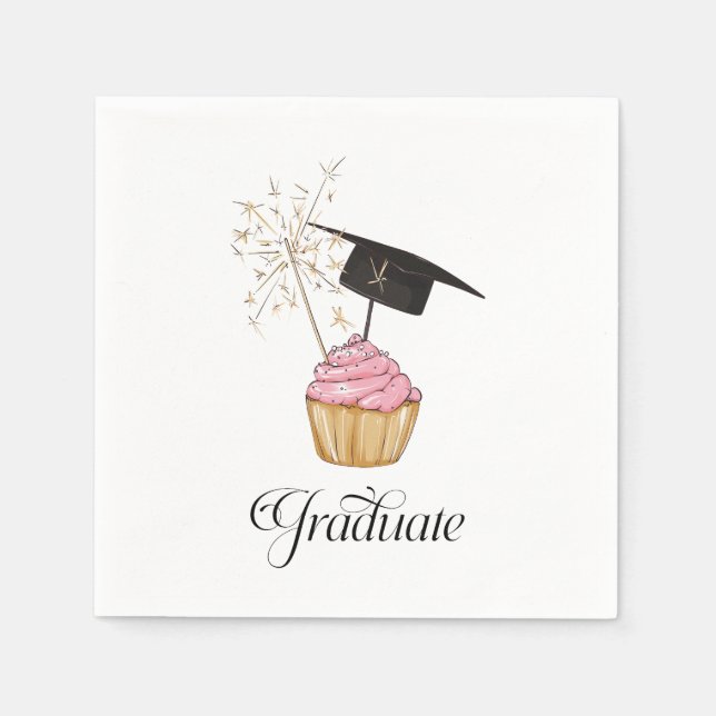 Rosa Abschluss Cupcake Graduate Serviette (Vorderseite)