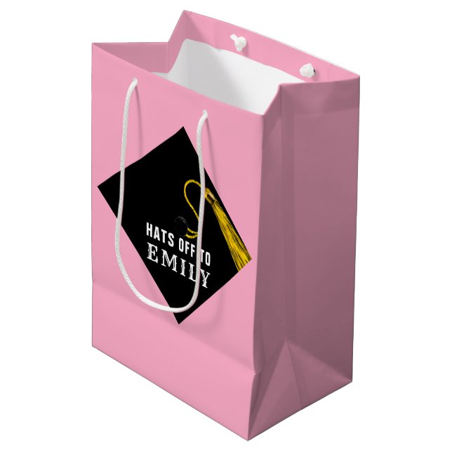 Rosa Abschluss Mittlere Geschenktüte (Vorderseite Schrägansicht)