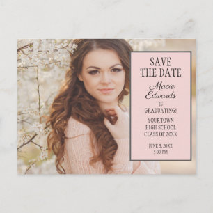 Rosa Abschlussfoto Save-the-Date-Postkarte Postkarte