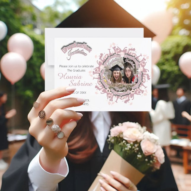 Rosa Absolventen Silhouette Foto Einladung Postkarte (Von Creator hochgeladen)