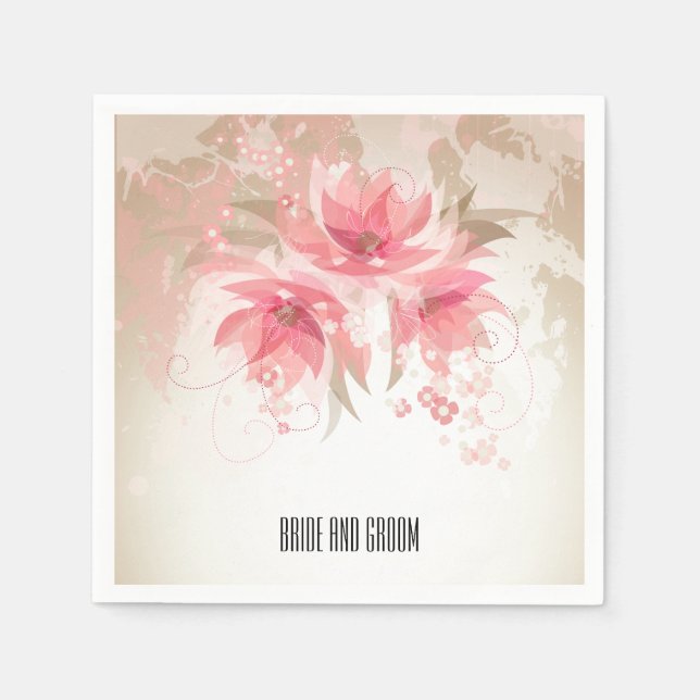 Rosa Abstrakte Blumenhochzeit Serviette (Vorderseite)