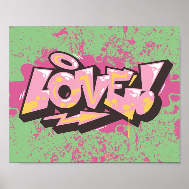 Rosa Abstrakte Graffiti-LIEBE Poster (Vorne)
