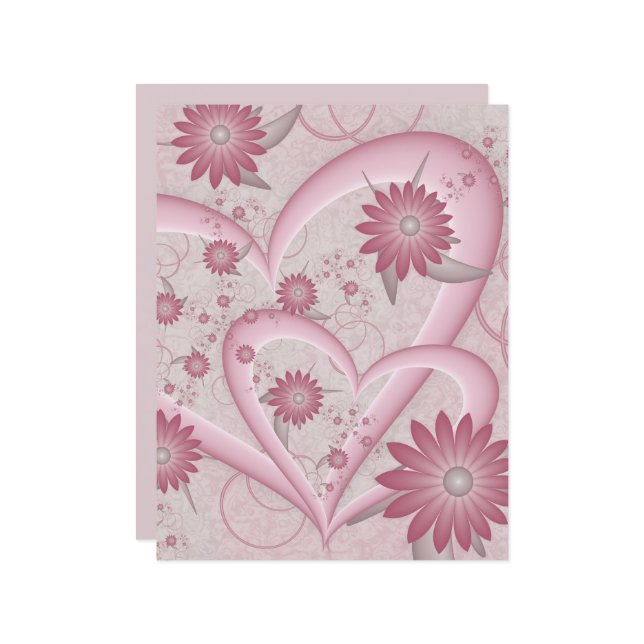 Rosa Abstrakte Herzen & Blume Liebe Fraktal Art (Vorderseite/Rückseite Beispiel)