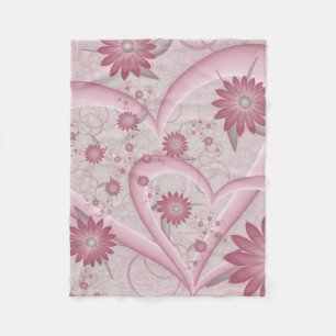 Rosa Abstrakte Herzen & Blume Liebe Fraktal Art Fleecedecke