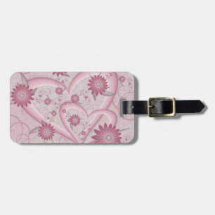 Rosa Abstrakte Herzen & Blume Liebe Fraktal Art Gepäckanhänger