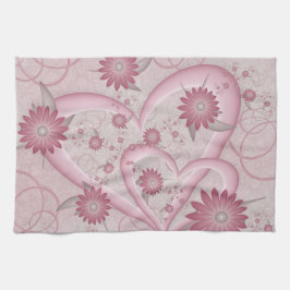 Rosa Abstrakte Herzen & Blume Liebe Fraktal Art Geschirrtuch