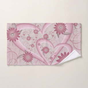 Rosa Abstrakte Herzen & Blume Liebe Fraktal Art Handtuch