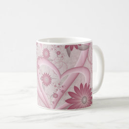 Rosa Abstrakte Herzen & Blume Liebe Fraktal Art Kaffeetasse