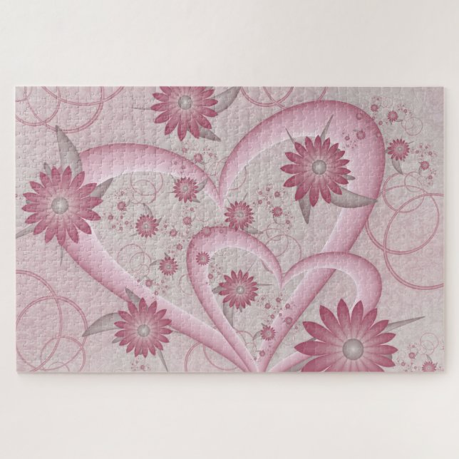 Rosa Abstrakte Herzen & Blume Liebe Fraktal Art Puzzle (Horizontal)