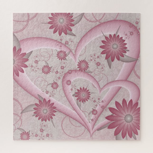 Rosa Abstrakte Herzen & Blume Liebe Fraktal Art Puzzle (Vertikal)