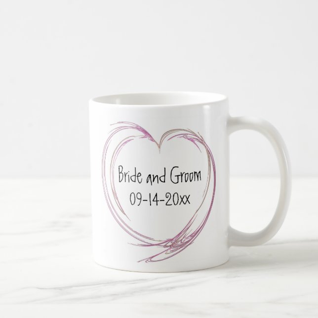 Rosa Abstrakte Herzhochzeit Tasse (Rechts)