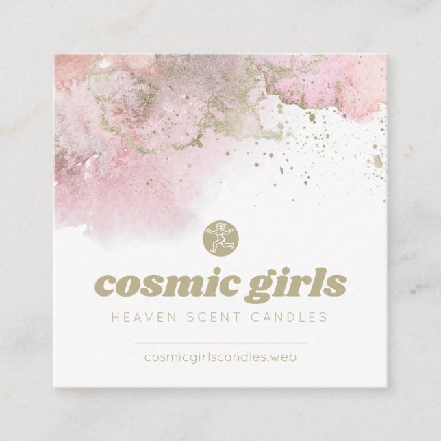 Rosa Abstrakte Kunst mit Goldakzenten Quadratische Visitenkarte (Vorderseite)