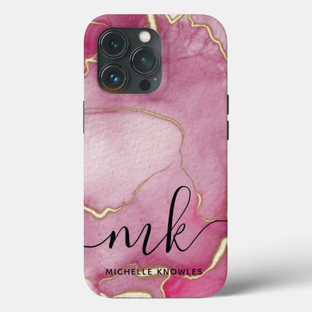 Rosa Abstrakte Marmor mit Monogramm und Name Case-Mate iPhone Hülle (Rückseite)