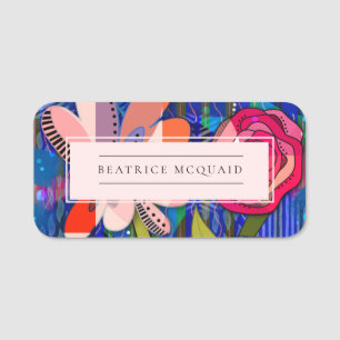 Rosa abstrakte moderne Blumen Namensschild