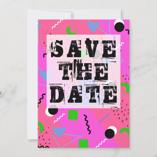 Rosa Abstrakter 80er Memphis Style Einladung (Vorderseite)