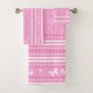 Rosa abstraktes geometrisches gestreiftes Muster Badhandtuch Set