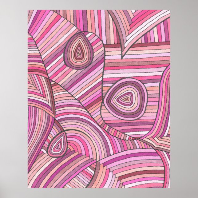 rosa Abstraktes geometrisches Muster mit gekrümmte Poster (Vorne)