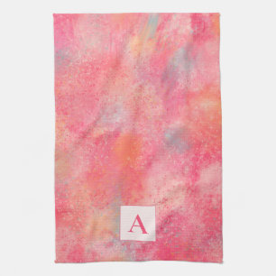 Rosa abstraktes Monogramm-Küchentuch Geschirrtuch